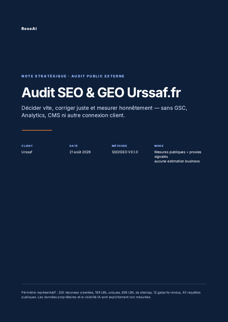 Couverture de l’audit SEO et GEO externe de urssaf.fr