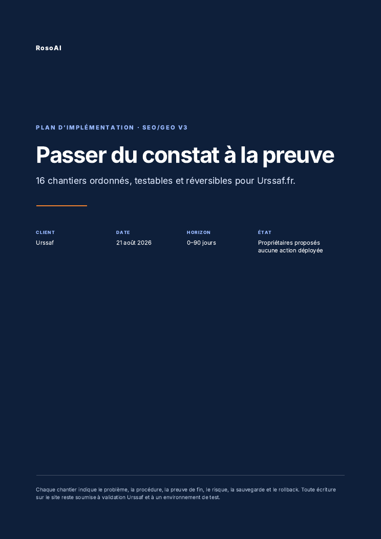 Couverture du plan d’implémentation SEO et GEO de urssaf.fr