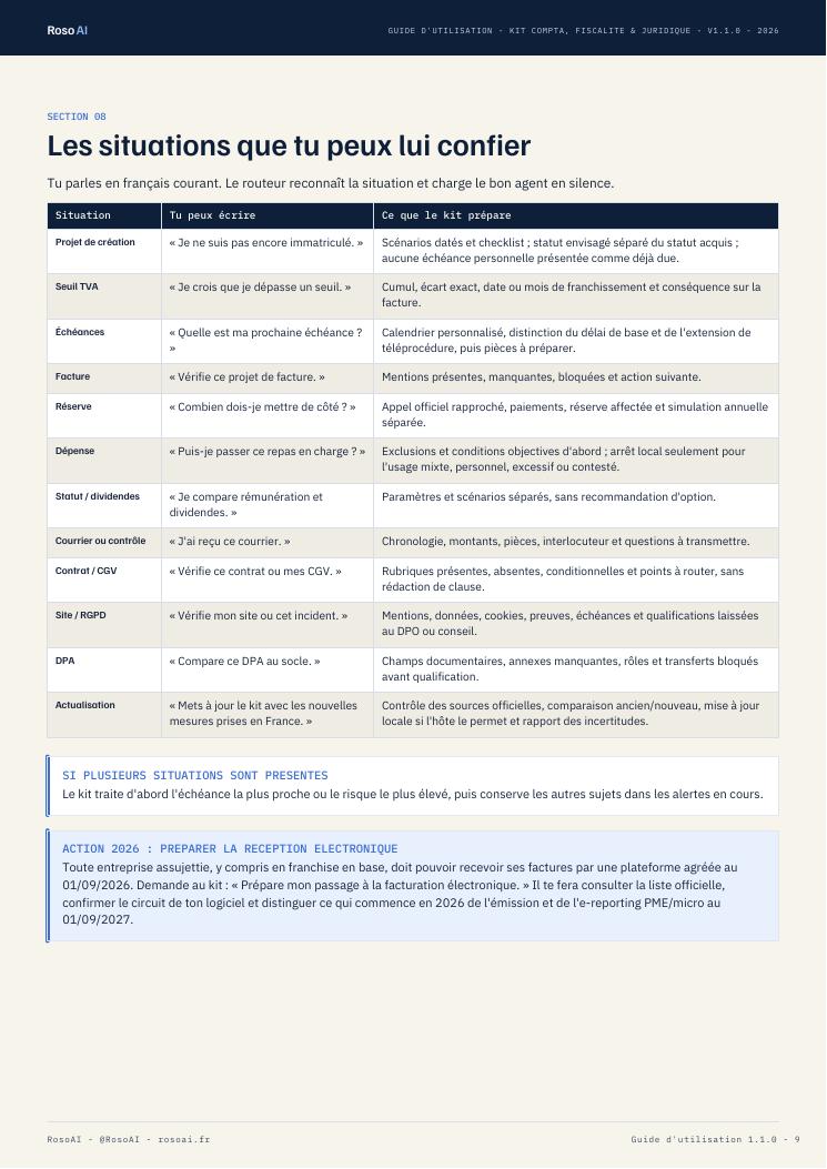 Situations prises en charge par les agents comptables, fiscaux et juridiques