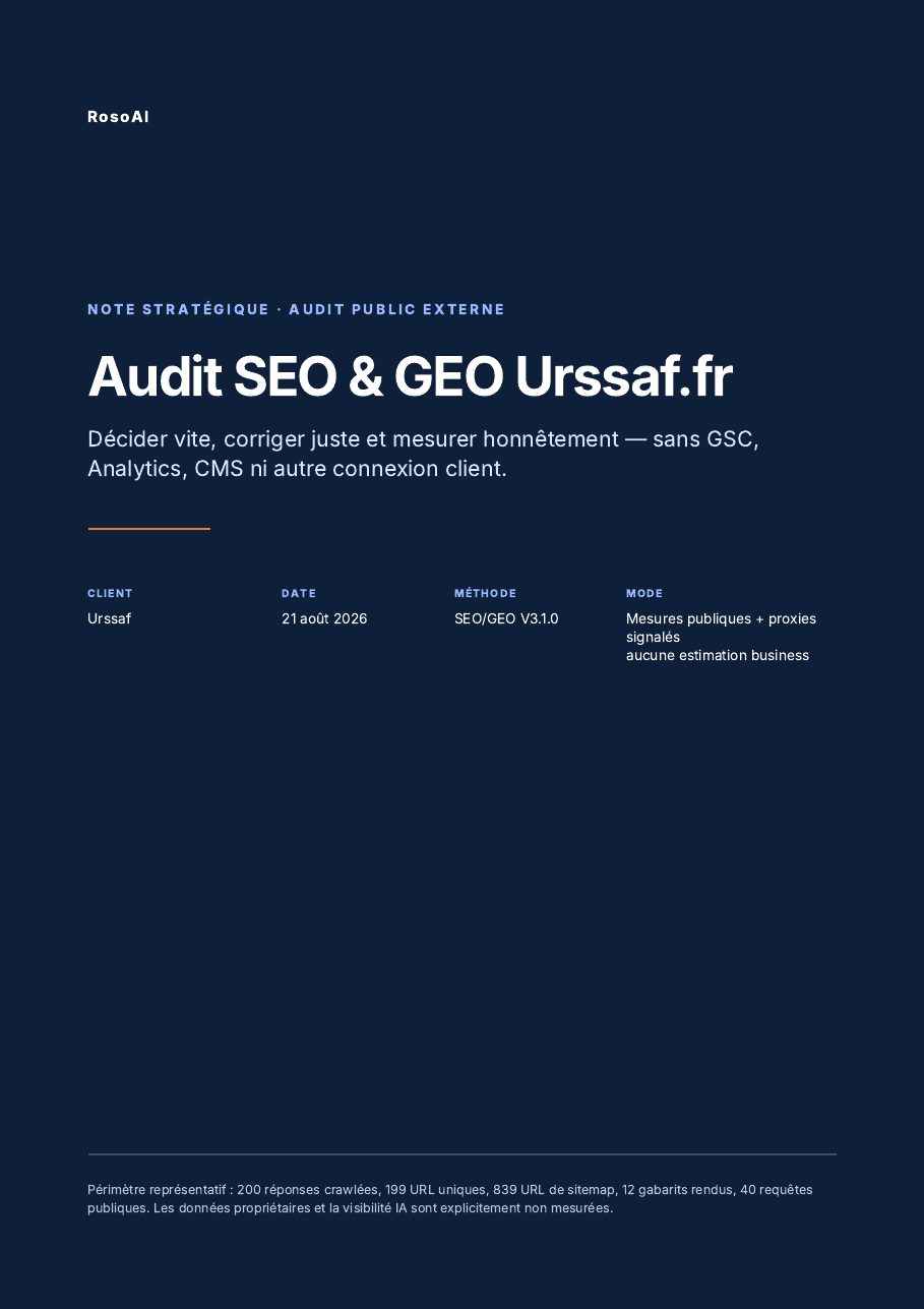 Audit SEO et GEO externe de urssaf.fr — page 1 sur 20